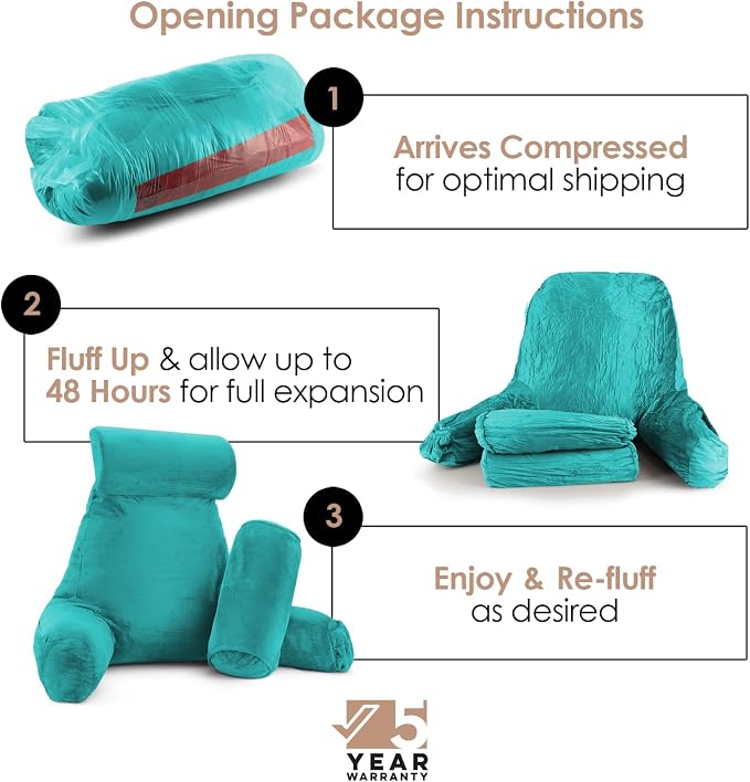 Nestl Reading Pillow with Portable Laptop Lap Desk - Shredded Memory Foam Back Support Pillow for Sitting Up in Bed and Couch Rest Pillows with Arms, Bed Tray Table with Foldable Legs, Teal - Image 4