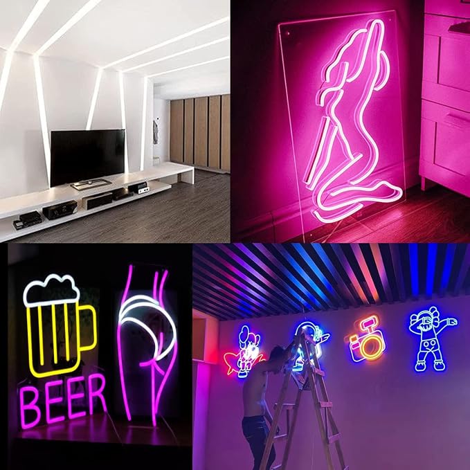 Warm White Neon LED Strip Lights, 16.4ft 12V Waterproof Flexible Light for Indoor/Outdoor Decoration (Includes Power Adapter) - Image 4