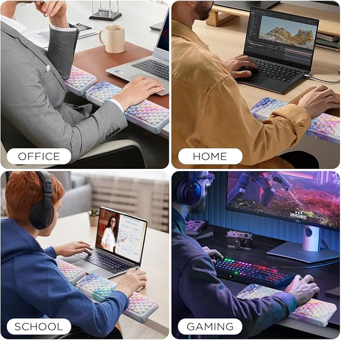 JIKIOU L-Shaped Desk Elbow Pad for Desk,Memory Foam Elbow Support Pad 2Pack | Massage Design, 14.9inch is 20% Longer for Comfort, Non-slip Rubber Base, Ergonomic Cushion for Pain Relief, Marble Blue - Image 8