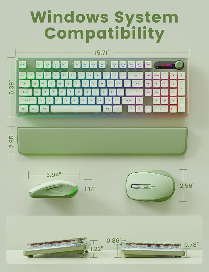 Wireless Keyboard and Mouse Combo - 9 Backlit Effects, Wrist Rest, Double-Shot Keycaps, Metal Panel, Long-Lasting Rechargeable, 2.4G Keyboard Mouse Set for Windows Mac PC Laptop – Sablute (Green) - Image 9