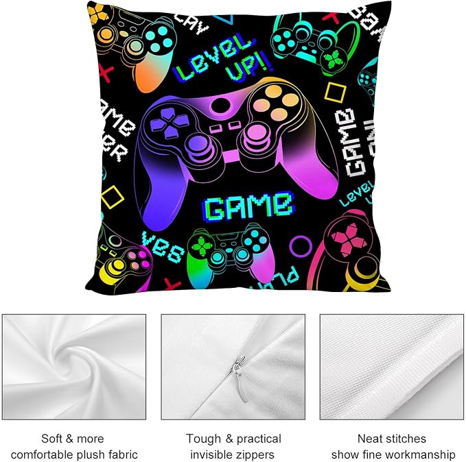 Gaming Throw Pillow Covers, Gamer Pillow Cases - 18"x18" Set of 2, Boy Gaming Room Decor - Image 6
