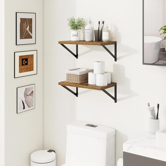 Axeman Deep Floating Shelves, 16'' x 10'' Brown Wall Shelves Set of 2 - Image 2