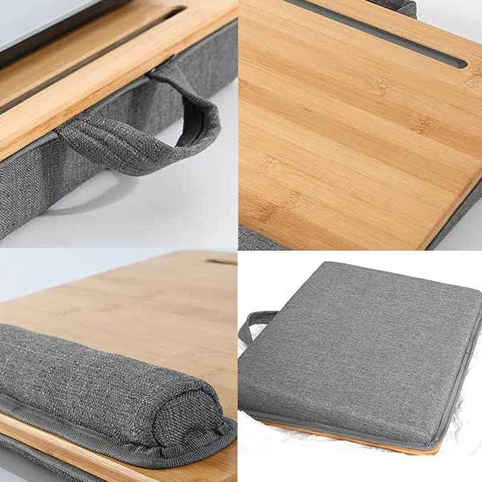 SUMISKY Lap Desk-Portable Laptop Stand with Cushion, Bamboo Platform with Phone Holder, Wrist Pad Fits up to 15.6 Inch Laptops - Image 5