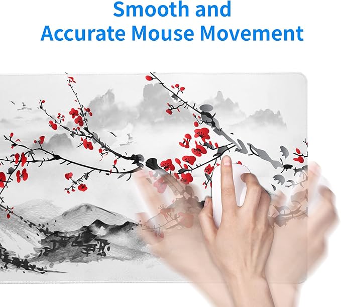 Japanese Cherry Blossom Gaming Mouse Pad 27.6x11.8 Inch Pink Full Desk Sakura Large Non-Slip Rubber Base Waterproof Big Keyboard Mat With Stitched Edges for Office - Image 7