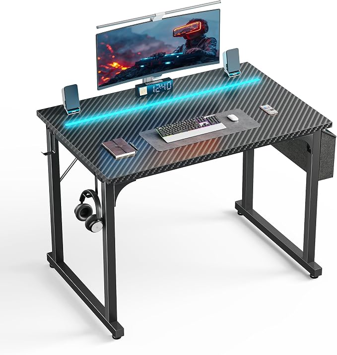 DurayLoly 32" Gaming Desk with Waterproof LED Lights for Bedroom,Black by Durayloly