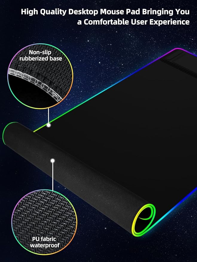 XXL Mouse Pad with Phone Holder - Black, RGB Desk Mat with 15W Fast Charging, LED Gaming Mousepad with 11 Light Colors, Waterproof Non-Slip Pad for Office & Home (Black with PD Adapter) - Image 7