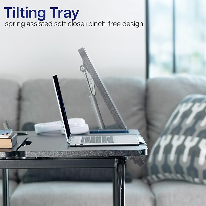 VIVO Mobile Over the Bed and Recliner Table, Tilting Laptop Tray with Height and Length Frame Adjustment, Ergonomic Overbed Kids and Adult Desk on Wheels, Black, DESK-V202B - Image 9