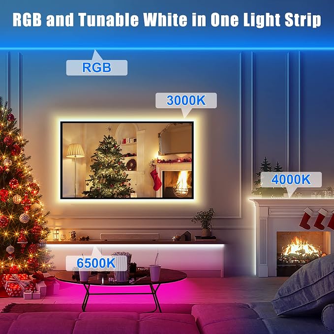 Tatazone RGBWW Smart Led Strip Lights, 16.4ft Tunable White 3000K to 6500K+RGB WiFi Led Light Strip Work with Alexa and Google, Color Changing Music Sync Indoor Rope Lights for Bedroom, TV, Cabinet - Image 2
