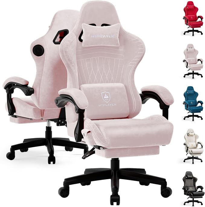 GTPLAYER ACE-PRO Music Gaming Chairs – Built-in Speakers, App Support & Bluetooth Control, Computer Game Chairs with Footrest for Adults, Ergonomic Reclining Silla, Linkage Armrest, Pink 【Velvet】 by GTPLAYER