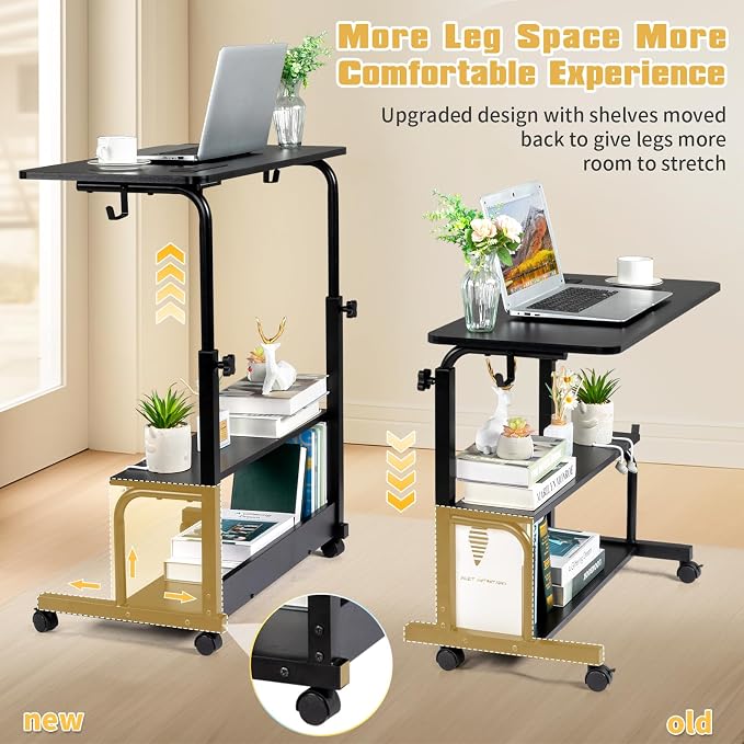 Karl home 31.5" Portable Rolling C-Shaped Computer Desk on Wheels, Black - Image 4