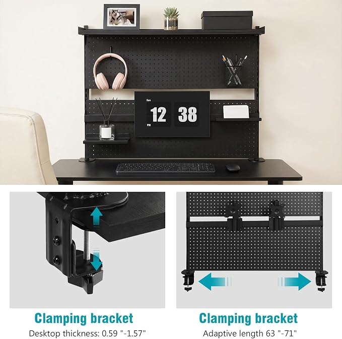 Steel Stand Pegboard with Monitor Stands Computer Accessories Clamp On Desk Organizer Shelf 51 X 34 Inch for Office Gaming Desk Workbench - Image 3