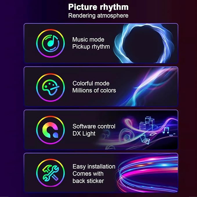 HURRISE RGB Phantom Ambiance Display LED Light Bar, Music Rhythm Dynamic Light Synchronization Color Dynamic Mode Music Mode Light Strip, Enhancing Gaming Experience (24inch) - Image 6
