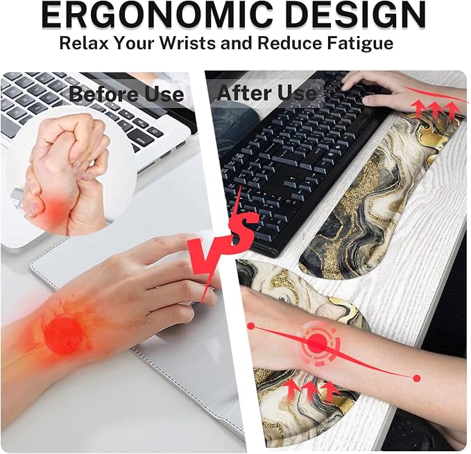 Britimes Ergonomic Mouse Pad Set with Wrist Rest, Black Gold Marble - Image 5