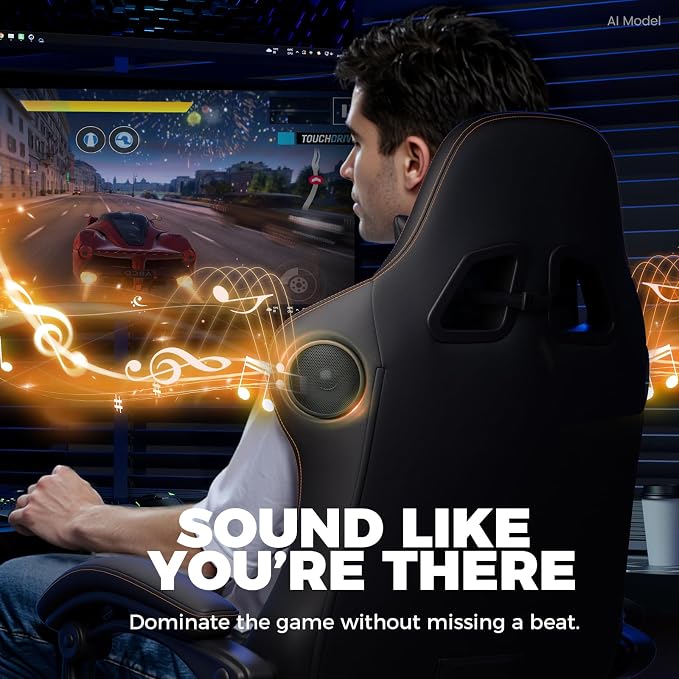 GTPLAYER ACE-PRO Music Gaming Chairs – Built-in Speakers, App Support & Bluetooth Control, Computer Game Chairs with Footrest for Adults, Ergonomic, Reclining, Linkage Armrest, Black & Orange Stitch - Image 5