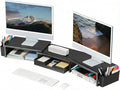 OPNICE Desk Organizers and Accessories, Dual Monitor Stand Riser with Drawer and 2 Pen Holders, Desk Shelf Computer Racks for Office Workspace Organizers, Desktop Organization (Black) by OPNICE