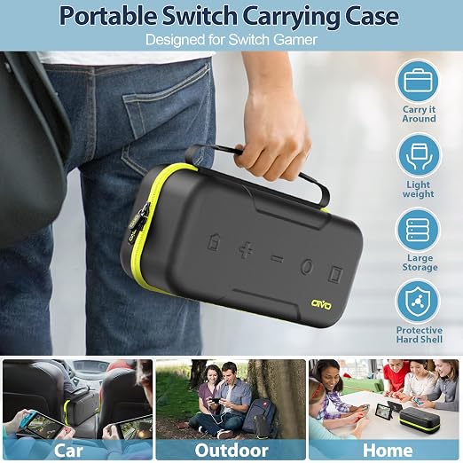 OIVO Switch OLED Carrying Case Compatible with Nintendo Switch & OLED, Portable Switch Travel Carry Case Fit for Joy-Con and Adapter, Hard Shell Protective Switch Pouch Bag with 20 Games, Yellow - Image 7