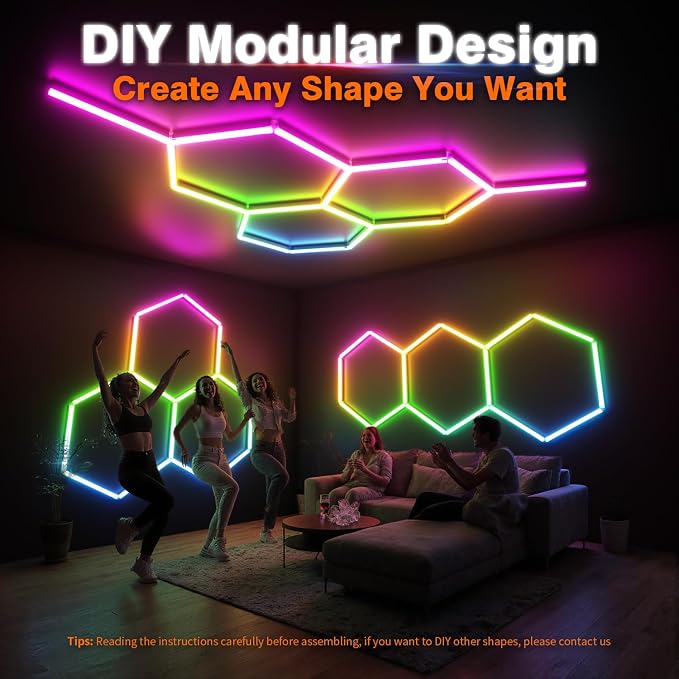 RGB Hexagon Lights 3 Grids, Hexagon Garage Lights with Music Sync Mode, App & Remote Control Honeycomb Lights for Gym Studio Basement Shop Exhibition - Image 6