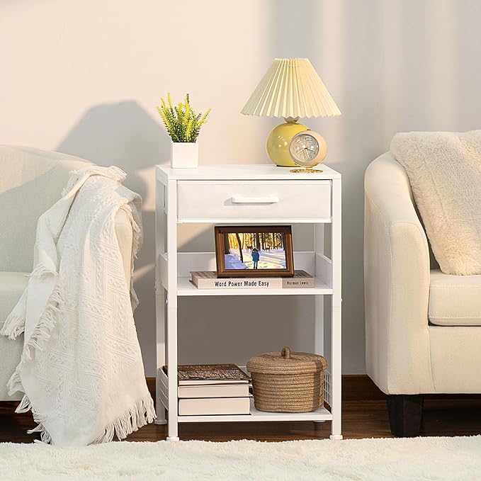 Lerliuo Printer Stand with Storage, 3-Tier Printer Table with Drawer, White - Image 2