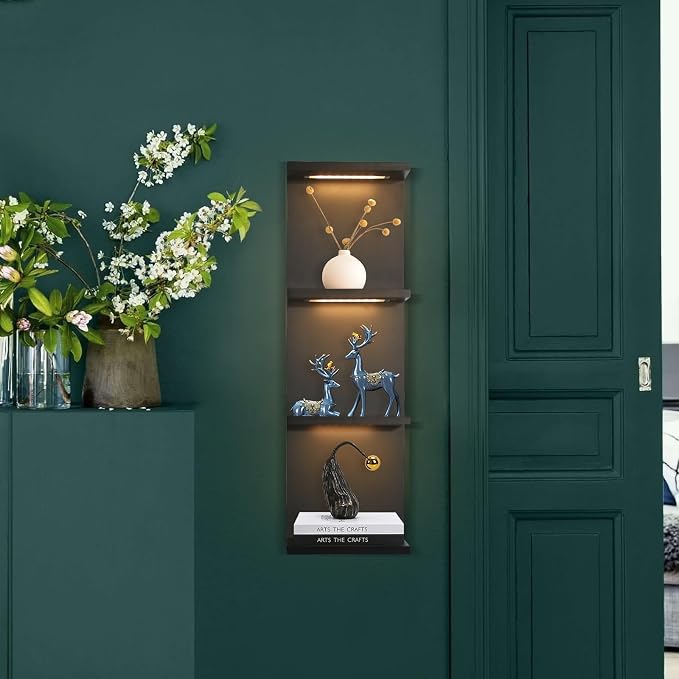 VIWODS 4-Tier Wall Shelf Unit with Light, Black - Image 5