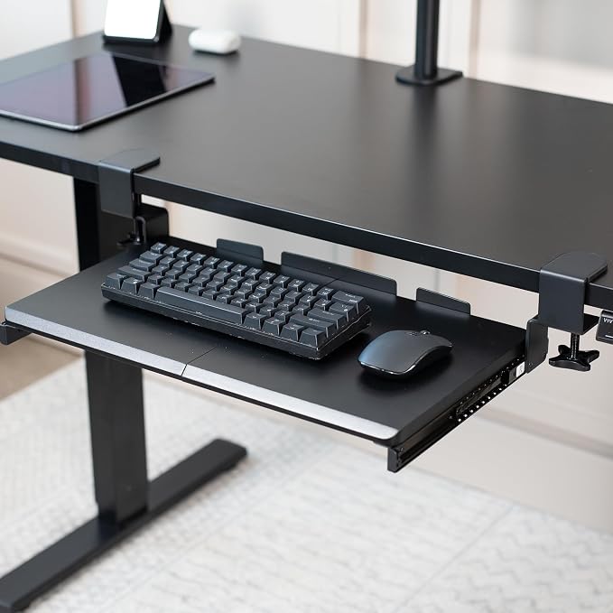VIVO Small Keyboard Tray, Under Desk Pull Out with Extra Sturdy C Clamp Mount System, 20 Inches (26 Inches Including The Clamps) x 11 Inches Slide-Out Platform Computer Drawer for Typing, Black, - Image 2