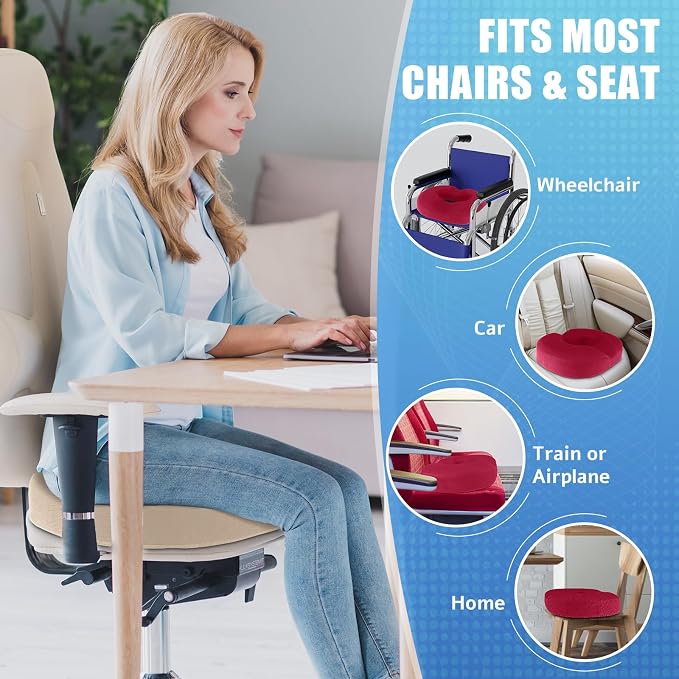 BlissTrends Donut Pillow Seat Cushion, Memory Foam Lifting Cushions | Donut Chair Cushions for Postpartum Pregnancy&Hemorrhoids,Tailbone Pain Relief Cushion for Office&Home Chairs(XX-Large, Red) - Image 6