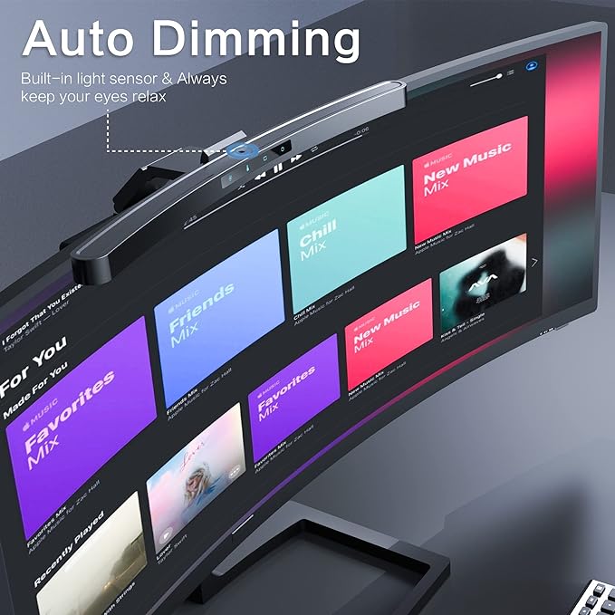 ONWAY Curved Monitor Light Bar with Wireless Remote,Monitor Auto-Dimming and Camera Base,Applicable to All Screens. No Screen Glare,for Home Office - Image 2