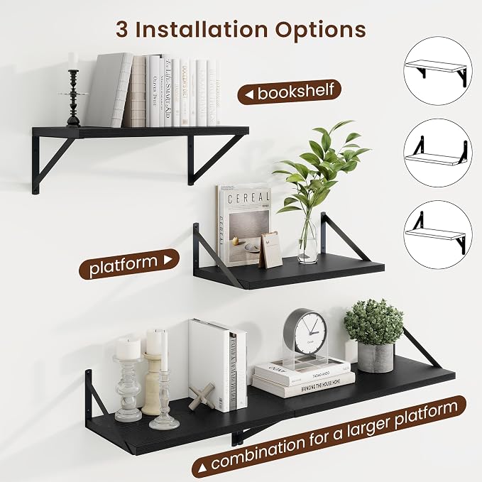 Axeman Deep Floating Shelves, 18'' x 10'' Black Wall Shelves Set of 2 - Image 4