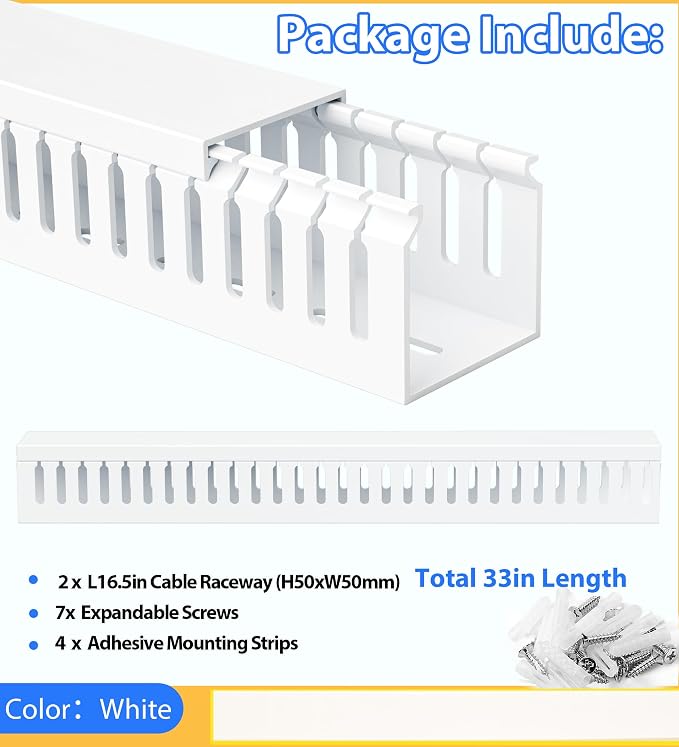 2" H x 2" W Cable Raceway, 33in Under Desk Wire Management Channel, White - Image 4