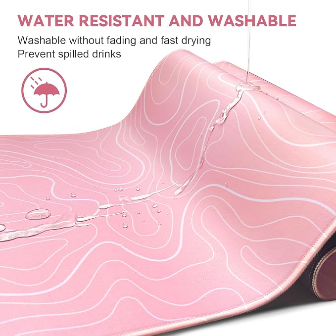 DIGSOM Gaming Mouse Pad, Pink with White Topographic Line, 31.5x11.8in | XL Mouse mat, Smooth surface, Anti-slip rubber base, For keyboard and mouse, For home and office use - Image 6
