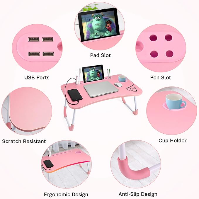 Slendor Foldable Lap Desk with Cup Holder for Bed, Couch, Floor - Image 4