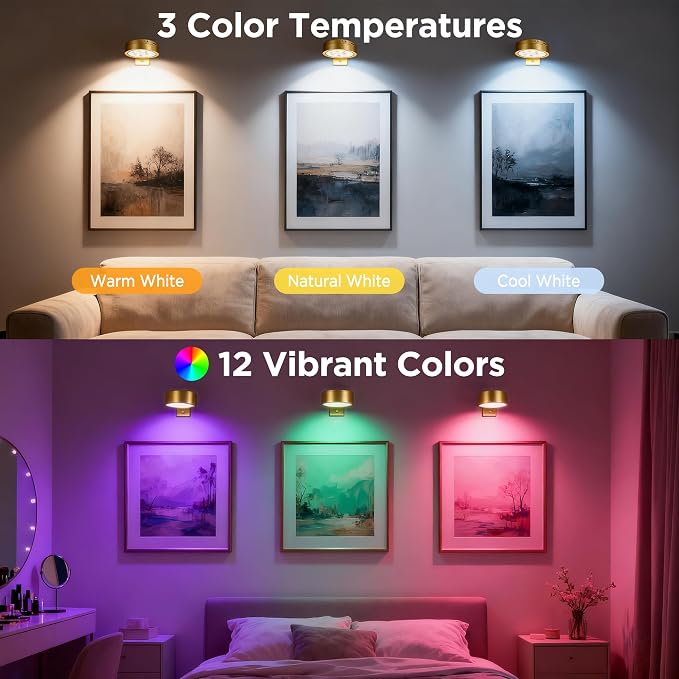 4-Pack Picture Lights for Wall, Rechargeable Cordless Poster Lights, Gold - Image 2