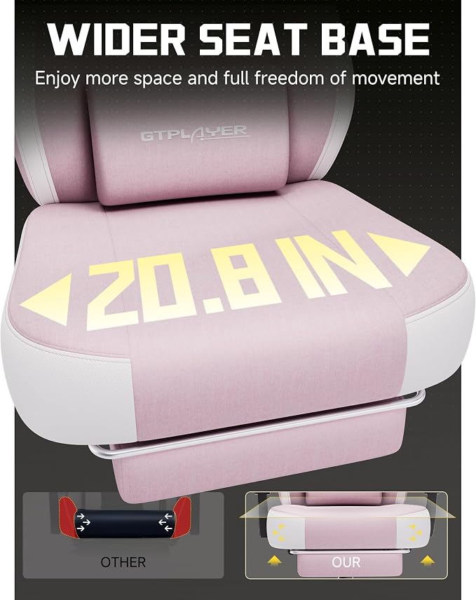 GTPLAYER Big & Tall Gaming Chair, Wide Seat with Footrest, Pink | Ergonomic High Back Computer Desk Chair for Adults, Comfort Padded Seat with Lumbar Support Armrests Recliner for Office/Home - Image 5