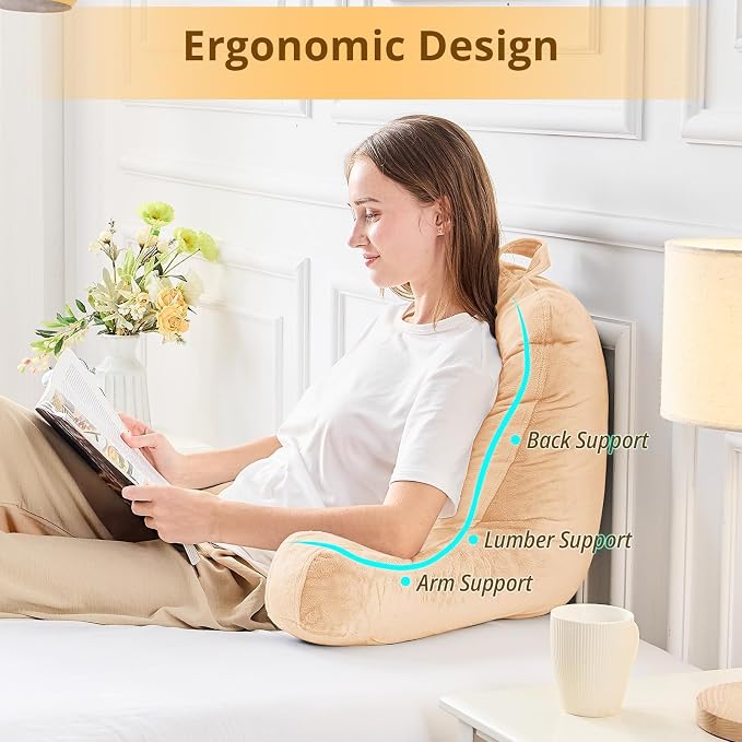 Sasttie Reading Pillow for Bed, Back Pillow for Sitting Up, Camel - Image 5