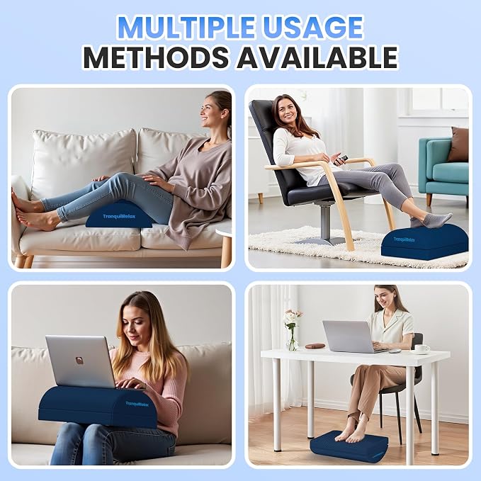 TranquilRelax Foot Rest Under Desk, 3-Height Adjustable Foot Stool, Blue | Desk foot rest, ergonomic foot support, machine-washable cover, non-slip bottom, gaming foot rest, office, car - Image 6