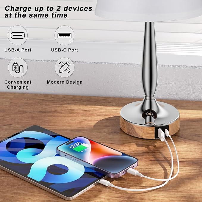 Kakanuo Touch Table Lamp for Bedroom, Small Bedside Lamp with USB C Charging Port, 3 Way Dimmable Touch Control Nightstand Lamp for Living Room and Office, White Shade and Silver Base - Image 6