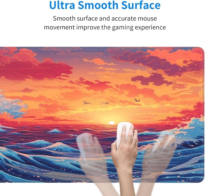 Gaming Mouse Pad Desk Pad,Extended Big Mouse Pad,31.5x11.8 Inch Long Computer Keyboard Mouse Mat Mousepad with 3mm Non-Slip Base and Stitched Edge for Gaming and Office… (Sunset Wave) - Image 4