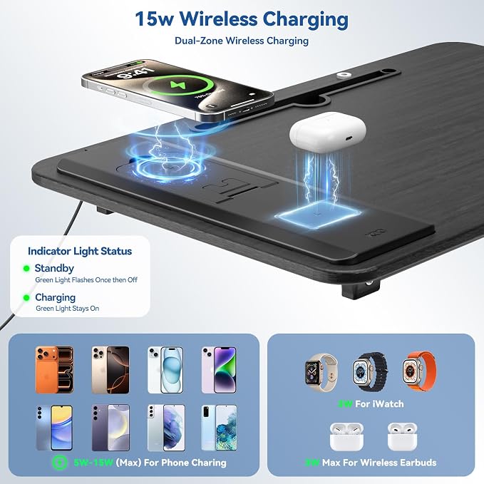 Lap Desk Bed Table with Wireless Charger - Foldable Large Laptop Tray with Tablet Slot and Book Shelf, No Assembly Table for Couch Chair Floor for Sturdy, Writing, Studying Eating, and WFH - Image 5