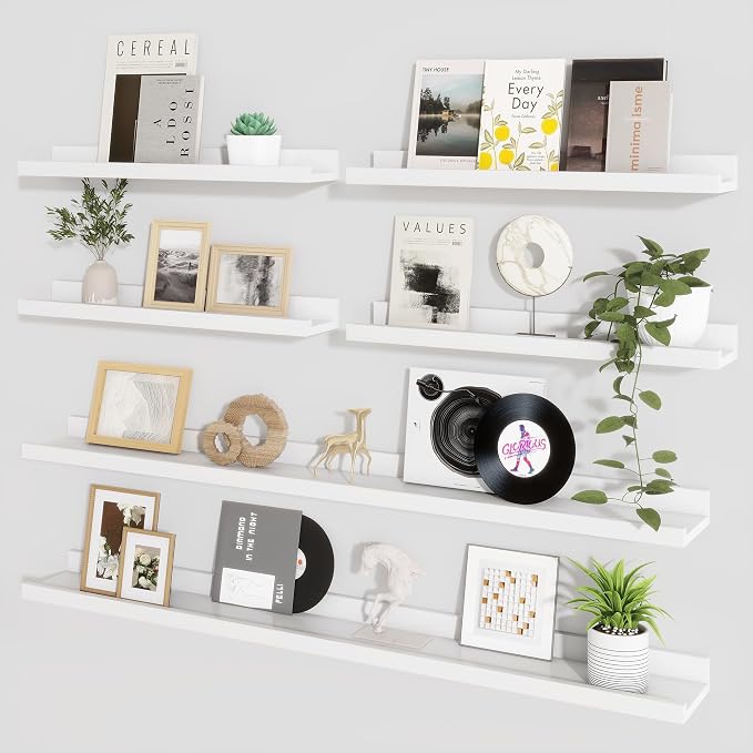 Picture Ledge Shelf, Floating Shelves for Wall Decor, White, Set of 6, 48'' by Axeman
