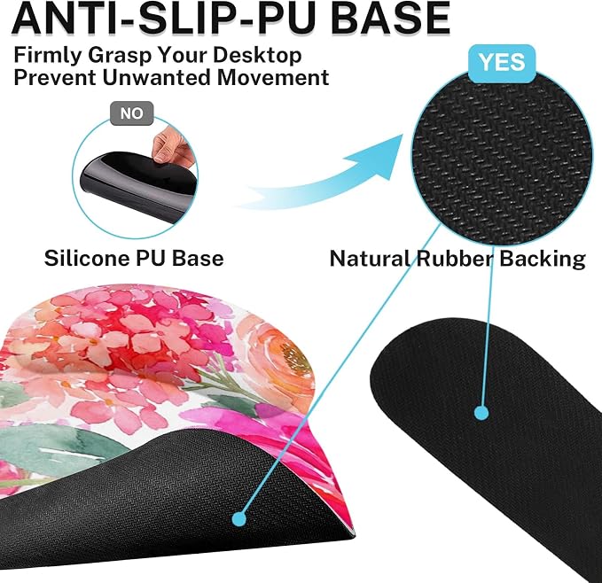 Britimes Ergonomic Mouse Pad Set with Wrist Rest, Pink Floral - Image 7