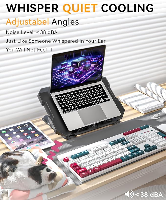 Laptop Cooling Pad, Gaming Laptop Cooler with 7.1 Inch Powerful Fan, RGB Lights & 3-Speed Fan Control & LCD Diamond Design, Height Adjustable Quiet Laptop Cooling Stand for 12"-21" Laptops etc - Image 5