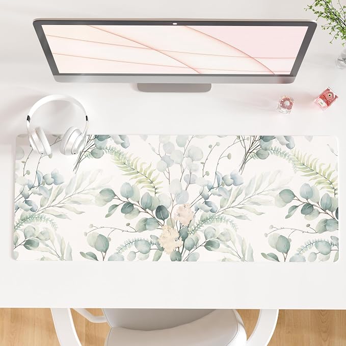 QiyI PU Leather Large Mouse Pad, Office Desk Mat, 31.5" x 11.8", Eucalyptus | Desk Décor Accessories, Extended Size, Waterproof & Easy to Clean, Smooth Surface, Non Slip Desk Organization by QIYI