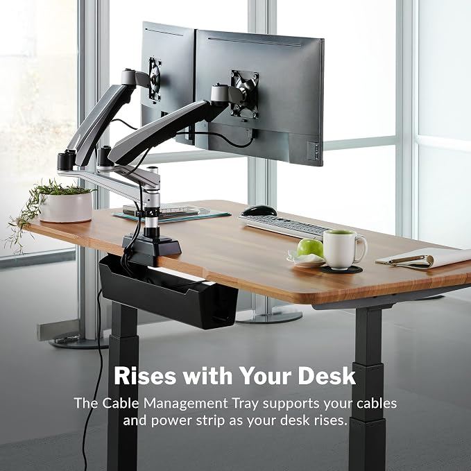 Vari Cable Management Tray - Under Desk Cord & Wire Organizer - Ideal for Home Office Sit Stand Desks - Fits Adjustable Electric Standing Desk 48x30, 60x30, 60x24, 72x30 - Easy Assembly (Black) - Image 5