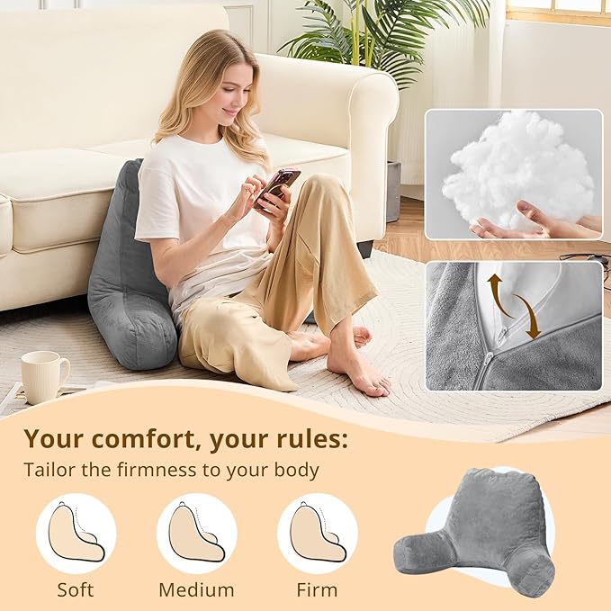 Sasttie Reading Pillows for Sitting in Bed Adult, Back Pillow Bed Sitting Up, Back-Rest Support Cushion for Sit Up on Couch, Sofa, and Floor, Dorm Essentials, Oeko-Tex Certified, Dark Grey (Pack of 2) - Image 3