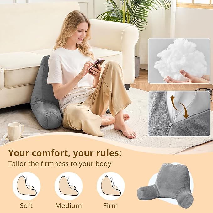 Sasttie Reading Pillow for Bed, Back Pillow for Sitting Up, Dark Grey - Image 3