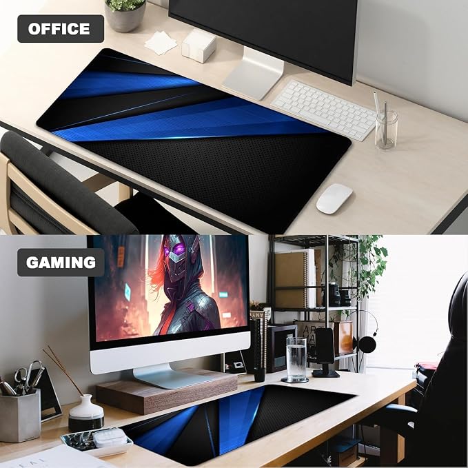 Desk Pad Large Gaming Mouse Pad Extended Keyboard Mouse Mat,Black Blue | 35.4 X 15.7 Inch Desk Pad Non-Slip Rubber Base Stitched Edge Computers Laptop Desk Home Office Accessories - Image 7