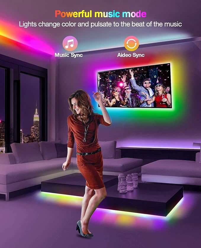 Daymeet TV Led Backlight,13.1ft ICRGB LED Lights for TV USB Light Strip for 40-65 inch Monitor Behind Lighting, Rainbow Color TV Lights Music Sync Bluetooth APP Control with Remote - Image 4