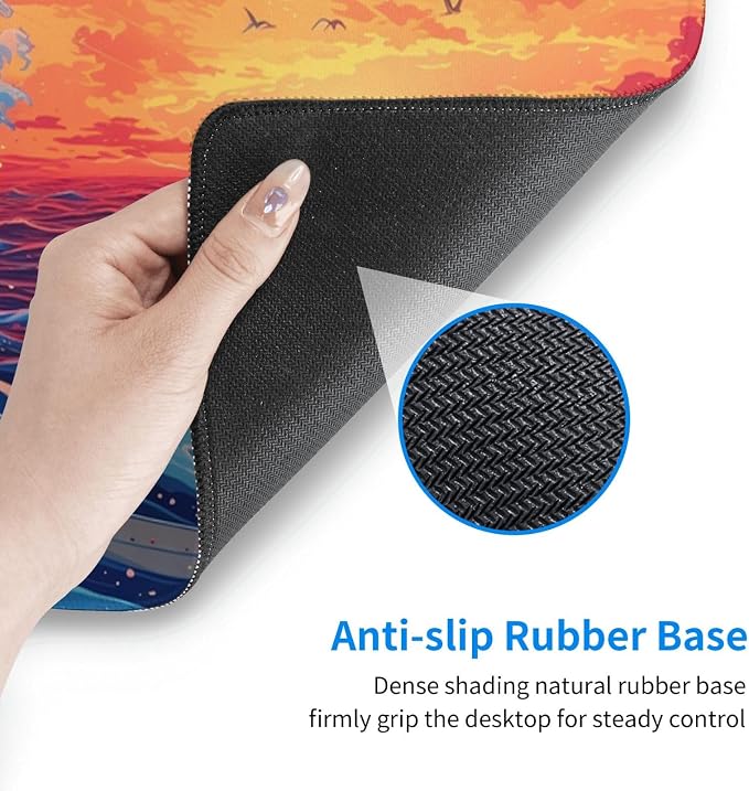 Gaming Mouse Pad Desk Pad,Extended Big Mouse Pad,31.5x11.8 Inch Long Computer Keyboard Mouse Mat Mousepad with 3mm Non-Slip Base and Stitched Edge for Gaming and Office… (Sunset Wave) - Image 5