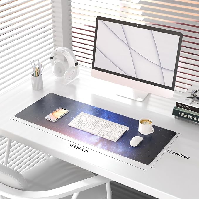 QiyI PU Leather Large Mouse Pad, Office Decor, 31.5" x 11.8", Blue Galaxy | Desk Décor Accessories, Extended Size, Waterproof & Easy to Clean, Smooth Surface, Non Slip Desk Organization - Image 2