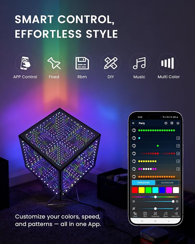 Infinity Mirror Hyper Cube LED Light, RGB Gaming Room Decor, 10Inches - Image 3
