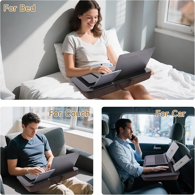 ASIEIT New Laptop Lap Desks for Adults, Fits Up to 17.3" Laptops, Portable Laptop Desk for Bed, Multi-Functional Bed Desk with Mouse Pad, Cushion, Phone Holder & Handle, Lap Stand for Bed, Couch, Car - Image 2